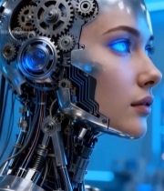  科幻机器人头部特写6206#竖屏 	 