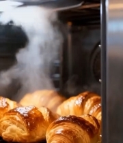  烤箱中烤制的牛角面包1253#竖屏 	 