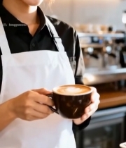  咖啡馆女店员手持咖啡2176#竖屏 	 