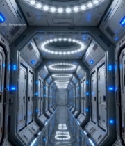  科幻风格太空飞船内部通道3309#竖屏 	 