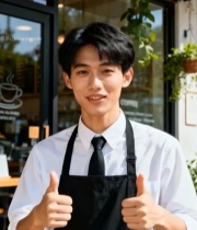  咖啡店服务员竖大拇指微笑7145#竖屏 	 