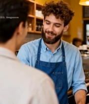  咖啡馆服务员与顾客交流3076#竖屏 	 