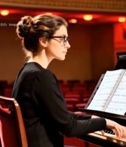  剧院中女子专注弹钢琴880#竖屏 	 