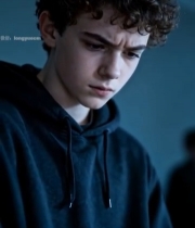  卷发男孩低头神情凝重4627#竖屏 	 