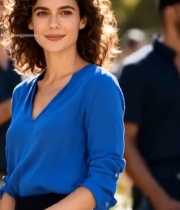  卷发女子户外微笑特写5611#竖屏 	 