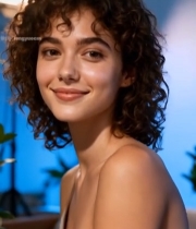  卷发女孩微笑特写6141#竖屏 	 