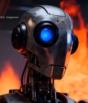  金属机器人特写带火焰背景1278#竖屏 	 