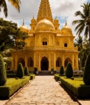  金色寺庙与热带植物景观4562#竖屏 	 