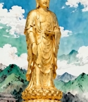  金色佛像与古建筑景观888#竖屏 	 