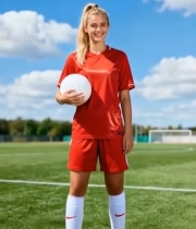  金发女子足球场手持足球545#竖屏 	 