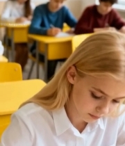  教室中女生书写记录场景219#竖屏 	 