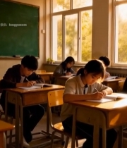  教室中学生伏案学习3984#竖屏 	 