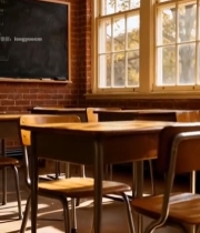  教室桌椅与红砖黑板场景4169#竖屏 	 