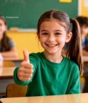  教室中女孩竖大拇指7137#竖屏 	 