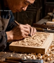  匠人专注木雕创作(2)7829#竖屏 	 