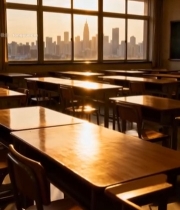  教室夕阳下城市景观3241#竖屏 	 