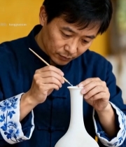  匠人专注绘制陶瓷花瓶1984#竖屏 	 