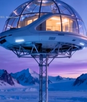  极地两人观望球形建筑310#竖屏 	 