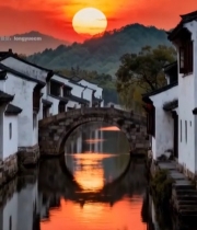  江南水乡日落景色素材68#竖屏 	 