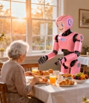  机器人为老人送餐场景3787#竖屏 	 