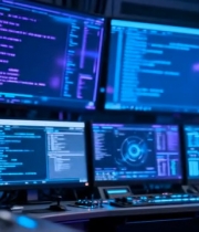  机器人于操控室面对电脑屏幕3934#竖屏 	 