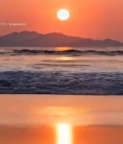  海上日落远景自然风光6727#竖屏 	 