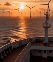  海上日落时的风力发电机组4065#竖屏 	 