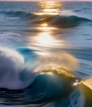  海上日落时分的海浪景观1205#竖屏 	 