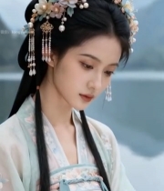  湖畔古风女子汉服装扮特写4386#竖屏 	 