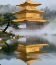  湖畔金色古建筑风景4630#竖屏 	 