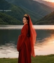  湖畔红衣古装女子1177#竖屏 	 