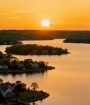  湖畔日落航拍美景7594#竖屏 	 