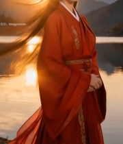  湖畔红衣古装女子(1)1526#竖屏 	 