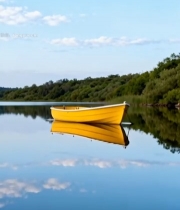  湖面黄色小船自然风光7228#竖屏 	 