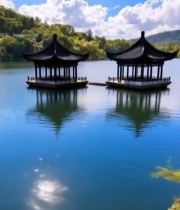  湖面上的中式亭阁自然风光5436#竖屏 	 