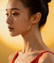  红衣女子侧面特写1476#竖屏 	 