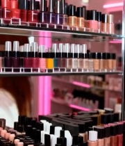  红发女子在美妆店内微笑6676#竖屏 	 