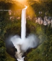  航拍森林瀑布自然风光766#竖屏 	 