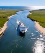  河流中航行的大型游轮6634#竖屏 	 