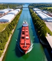  河道货船航拍全景4247#竖屏 	 