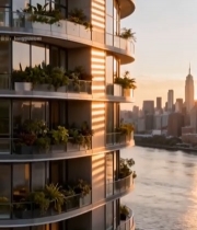  河畔高层住宅夕阳景观(1)7769#竖屏 	 