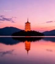  杭州西湖雷峰塔黄昏全景6140#竖屏 	 