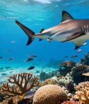  海洋鲨鱼与珊瑚礁素材2821#竖屏 	 