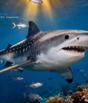  海洋鲨鱼与鱼群海底画面7599#竖屏 	 