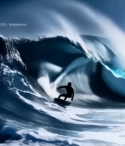  海洋中冲浪者乘浪而行6902#竖屏 	 