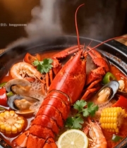  海鲜龙虾火锅特写素材2211#竖屏 	 