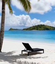  海滩躺椅与椰树海景977#竖屏 	 