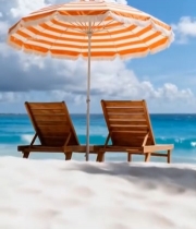  海滩上的遮阳伞与躺椅4833#竖屏 	 