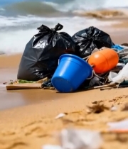  海滩上的垃圾堆积景象5475#竖屏 	 