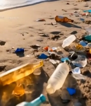  海滩上的海洋垃圾760#竖屏 	 